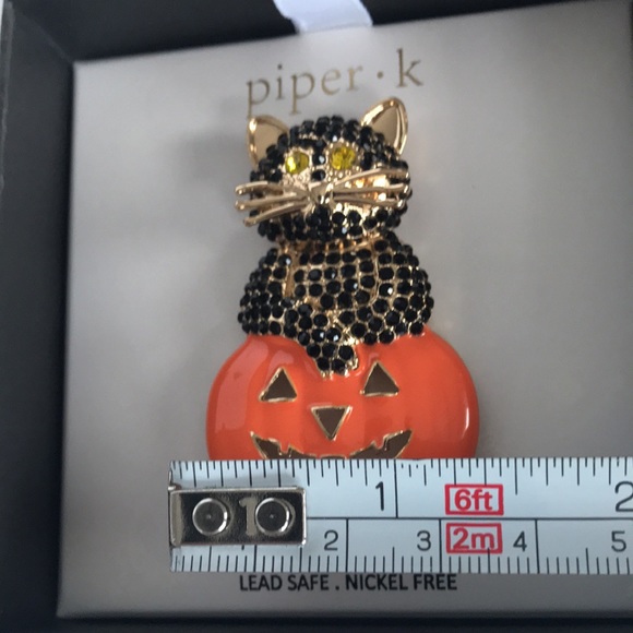 Piper K Halloween Black Cat Brooch With Glass Stones New In Box - Picture 8 of 9